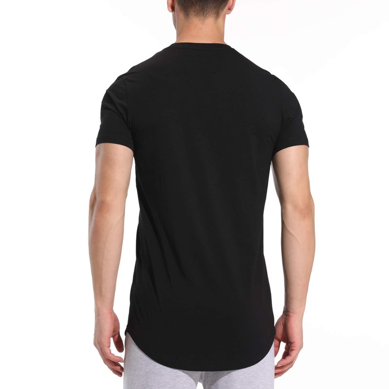 LETAOTAO Mens Hipster Longline T-Shirt Drop Cut Scallop Long Tail Slim Fit Bodybuilding Gym Muscle Workout Tee - Image 3